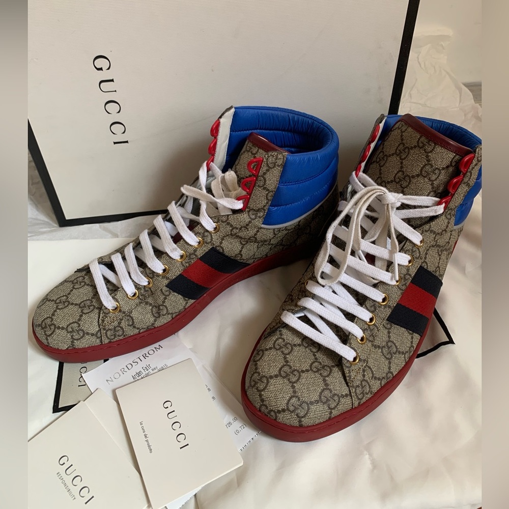 Gucci Men's High-Top Sneakers - Brown, RED, Blue - Picture 7 of 10
